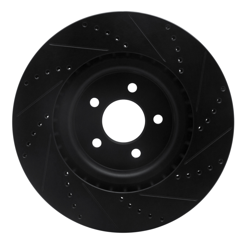 Ford Mustang Brake Rotor (1) - Front Left - R1 Concepts - Drilled & Slotted - Black - `07-`14